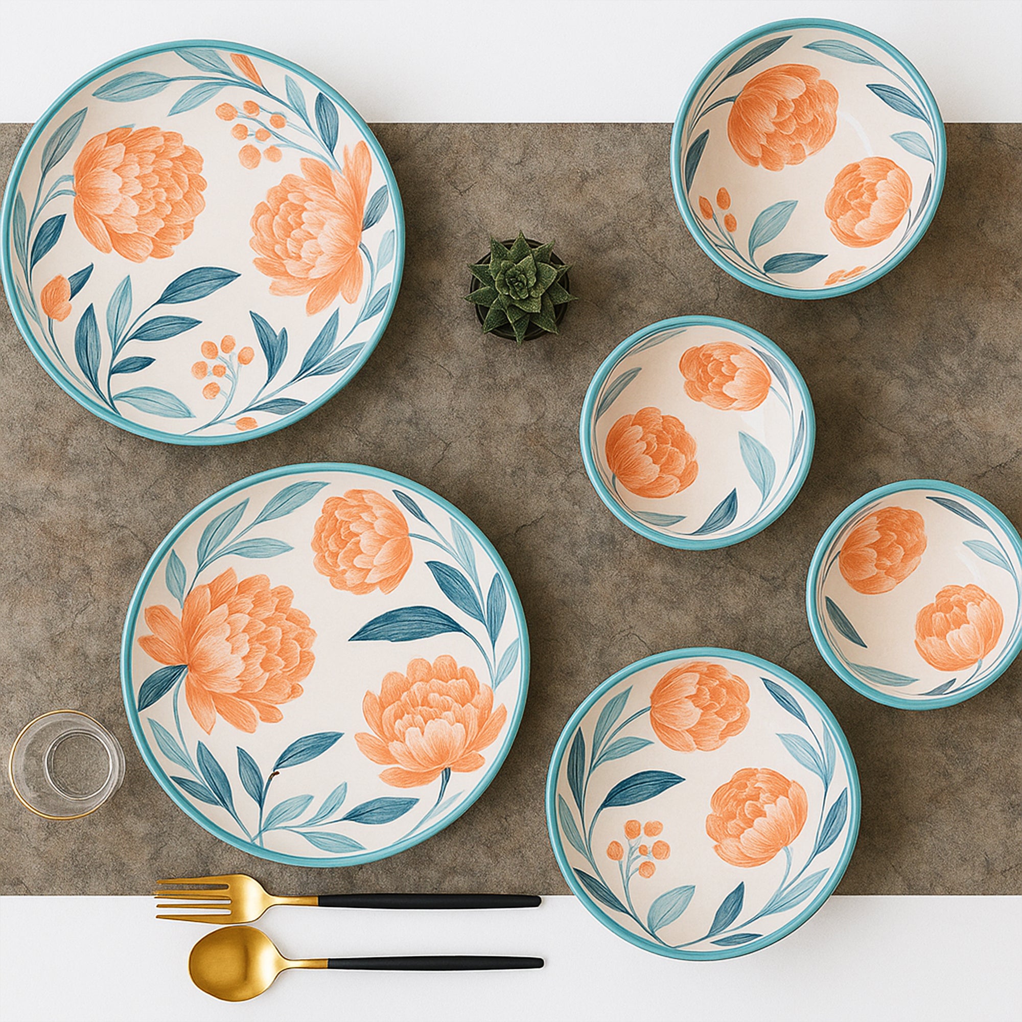 Flora Motif 24 Piece Luxury Dinner Set