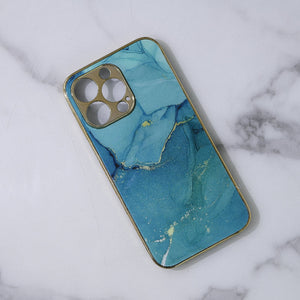 Marble Pattern Rose Gold Edge iPhone 14 Pro Case iPhone 14 Pro June Trading Sea Green
