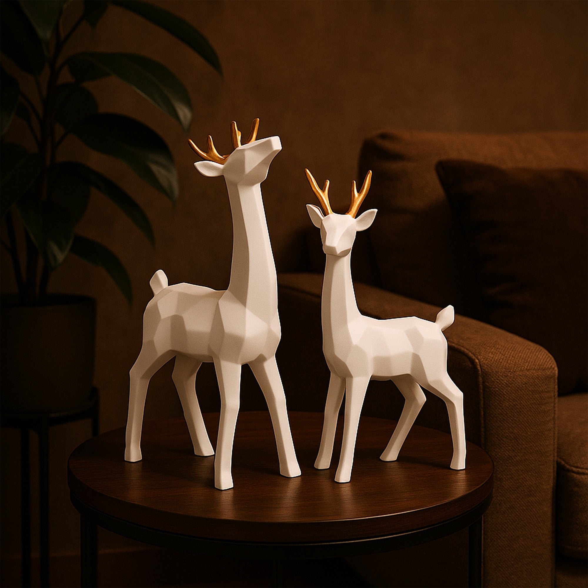 Geometrical Deer Figurines White & Gold (Set of 2)