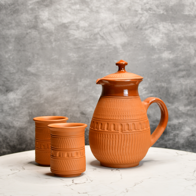 Terracotta Water Jug With Plain Tumbler