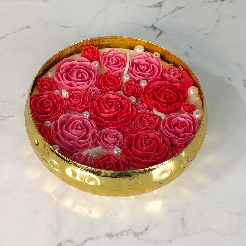 Large Soywax Candle In Metal Pot Small Red Roses