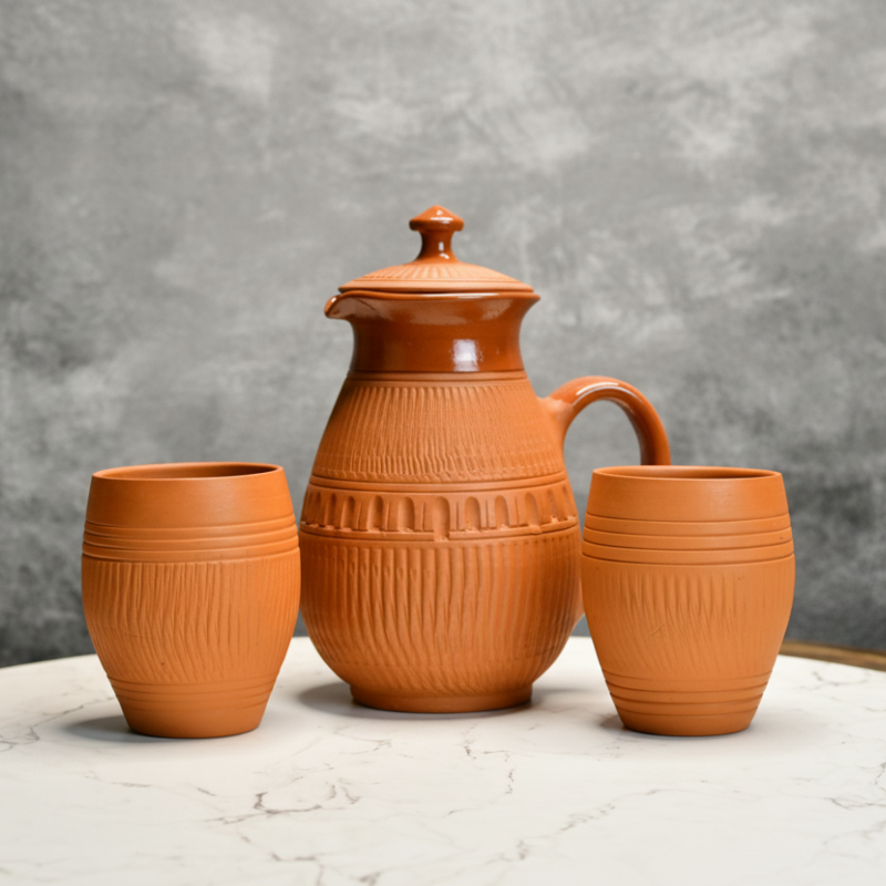 Terracotta Water Jug With Lassi Mug