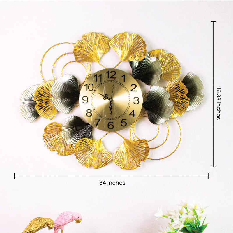 Golden Blissful Petal Wall Clock Wall Clocks June Trading