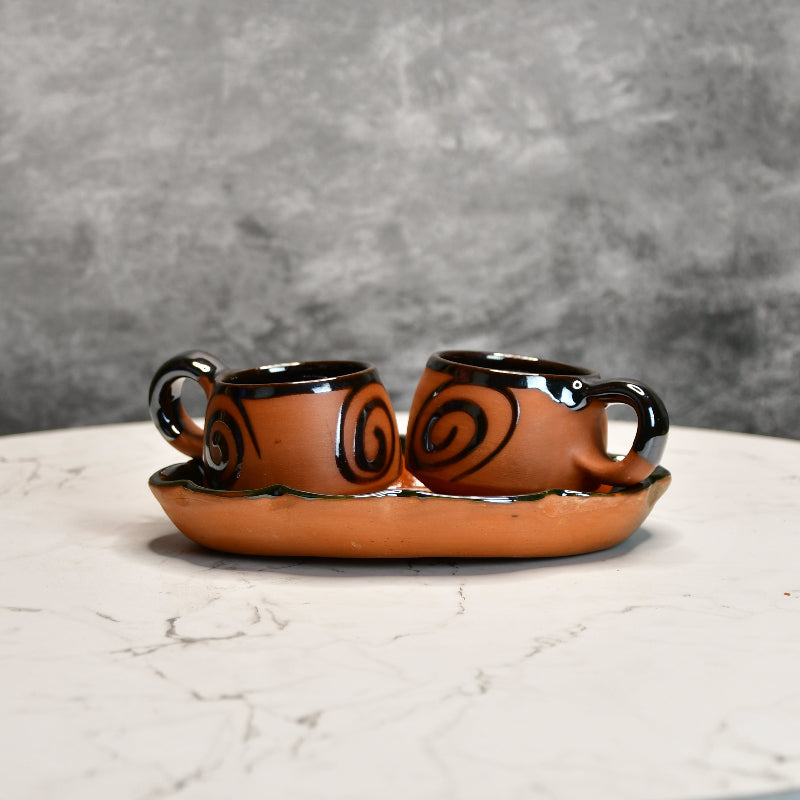 Terracotta Unglazed Kettle & Cup Plate Set