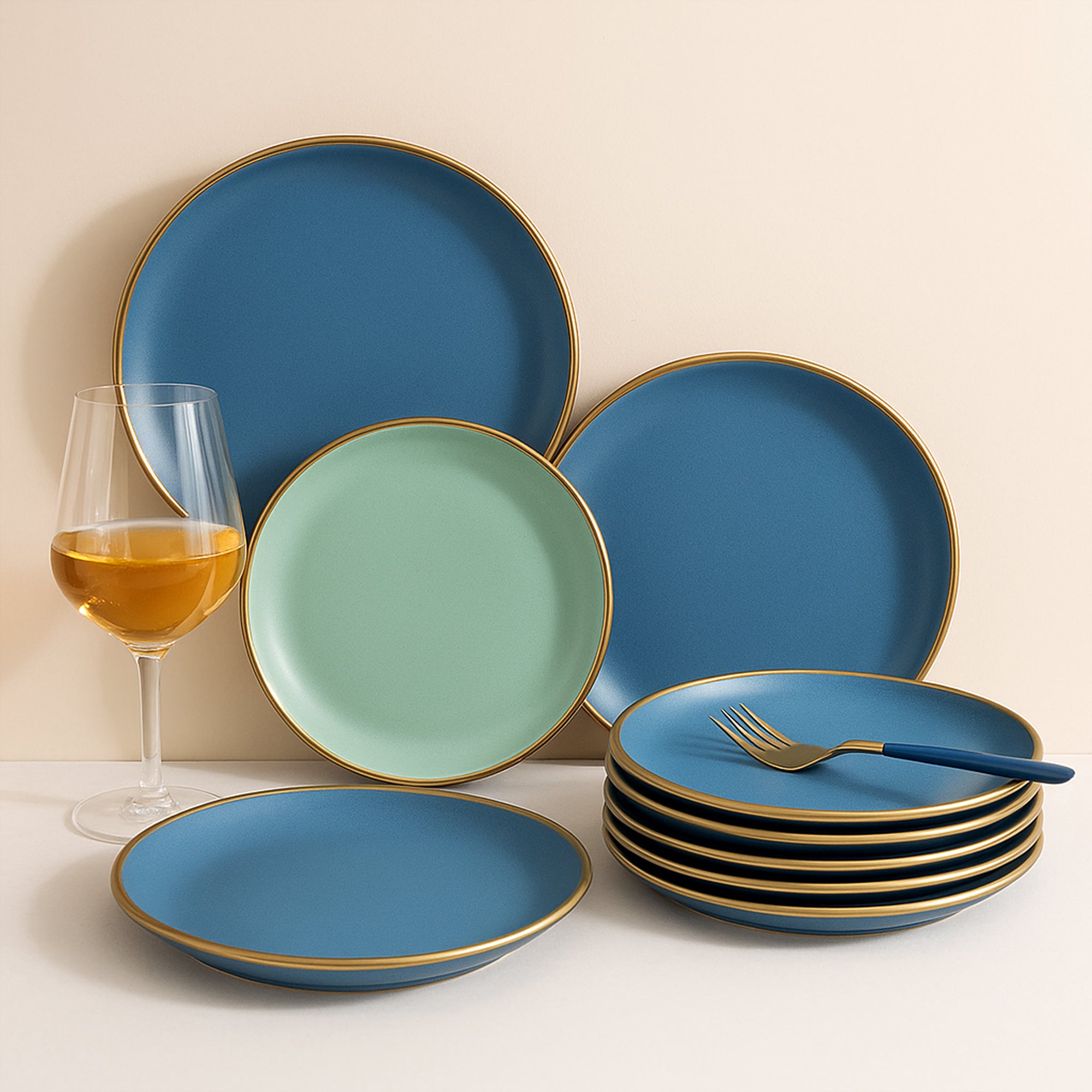 Ocean Blue Golden Edge 12 Pieces Serveware set