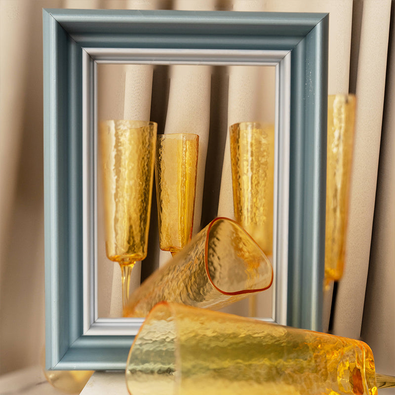 Amber Champagne Flute Stemware, Hammered Style