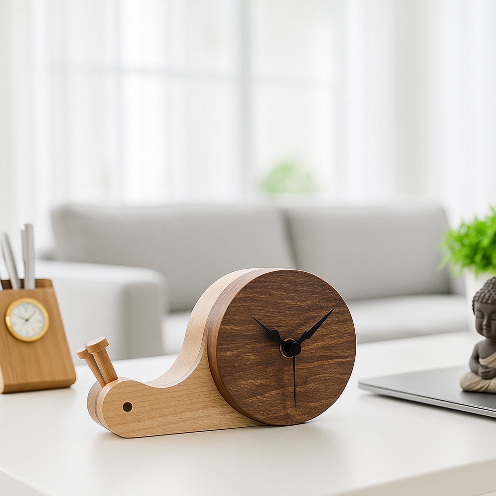 Wooden Snail Table Clock