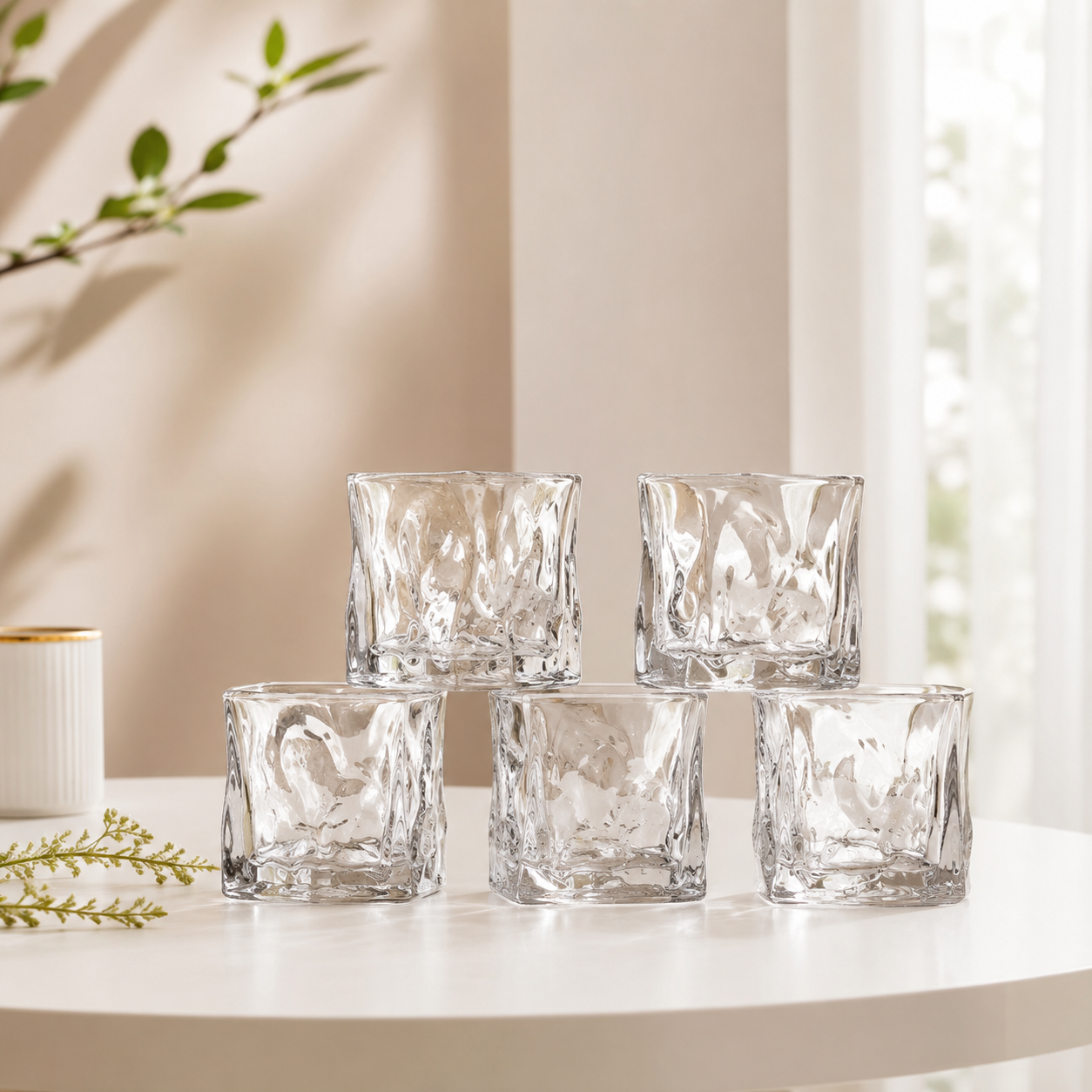 Crimpled Icy-Tint Glass (Set of 6)