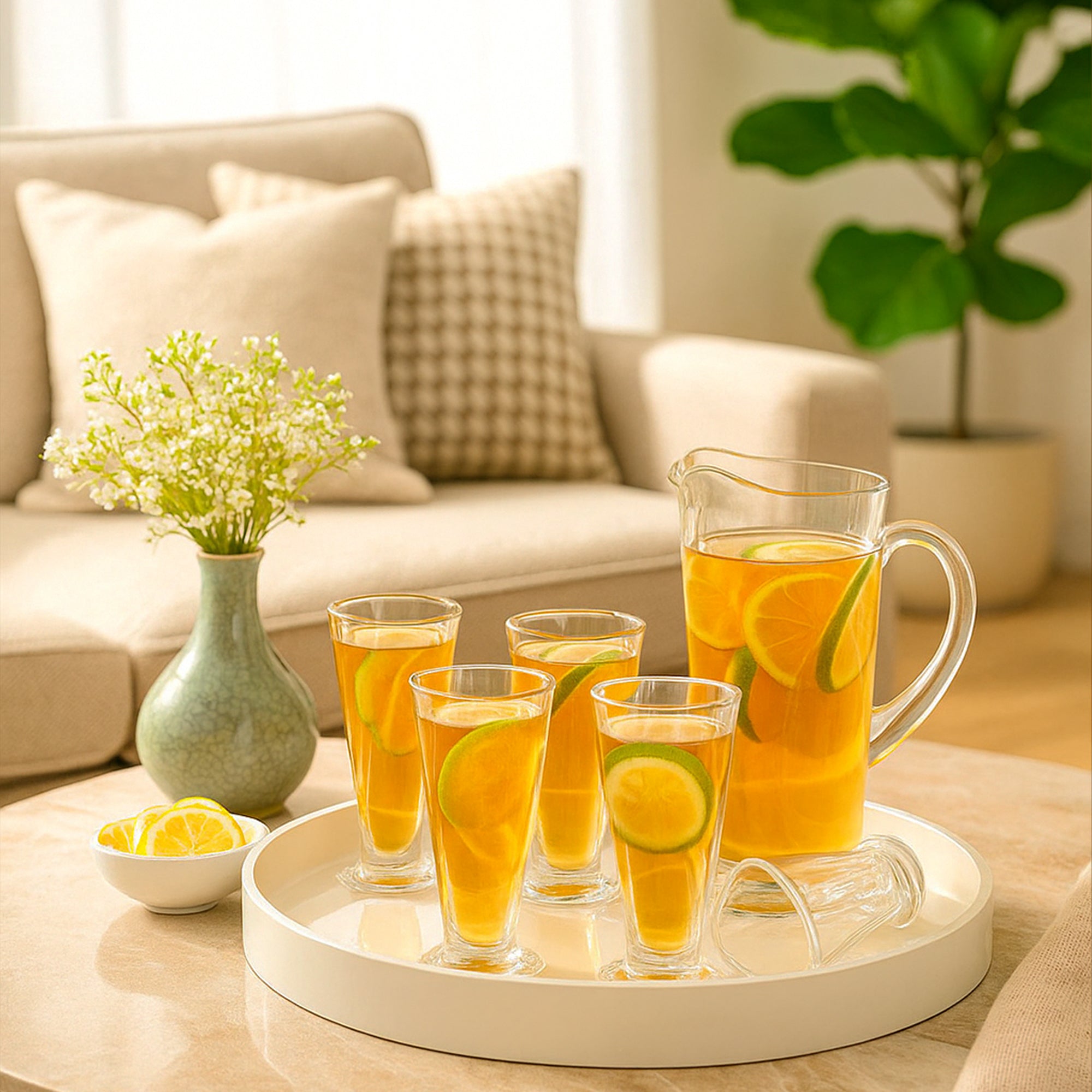 Triangle Shaped Glass Water Jug With 6 Pc Tumbler Set