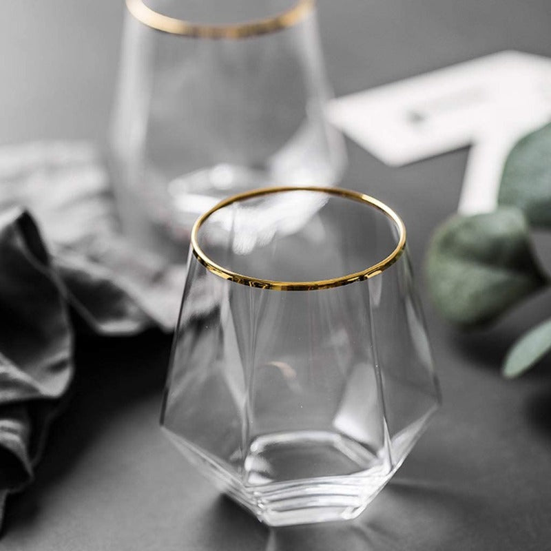 Geometric Gold Rimmed Glass (Set of 2) Glasses June Trading   