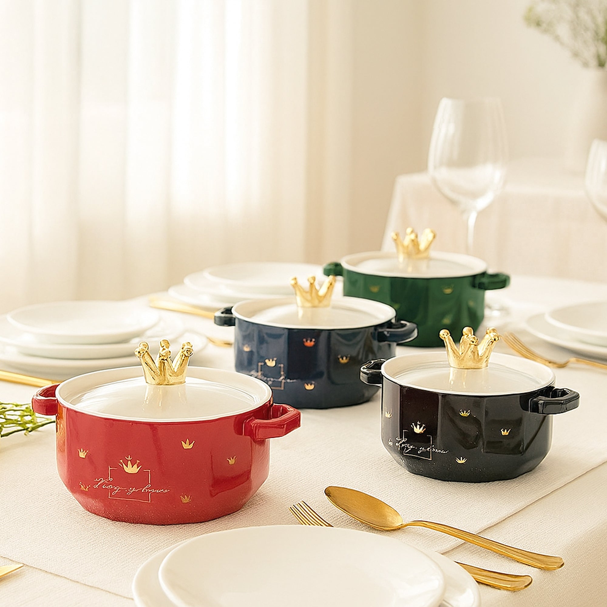 Crown On Top Ceramic Casserole with Lid