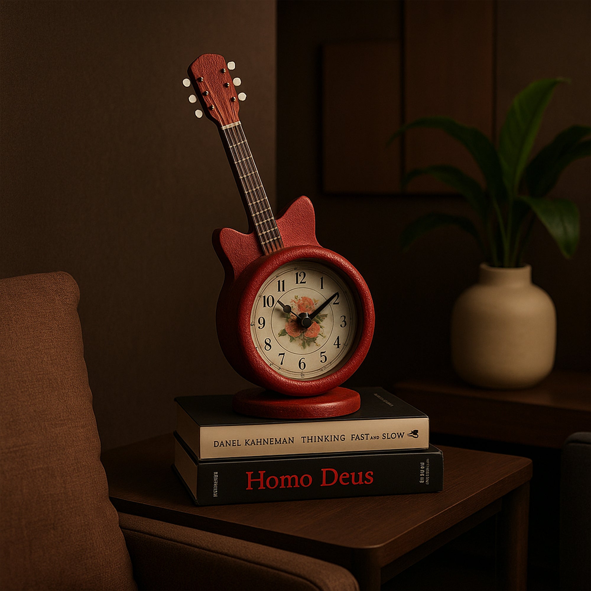 Vintage Charm Guitar-Inspired Table Clock