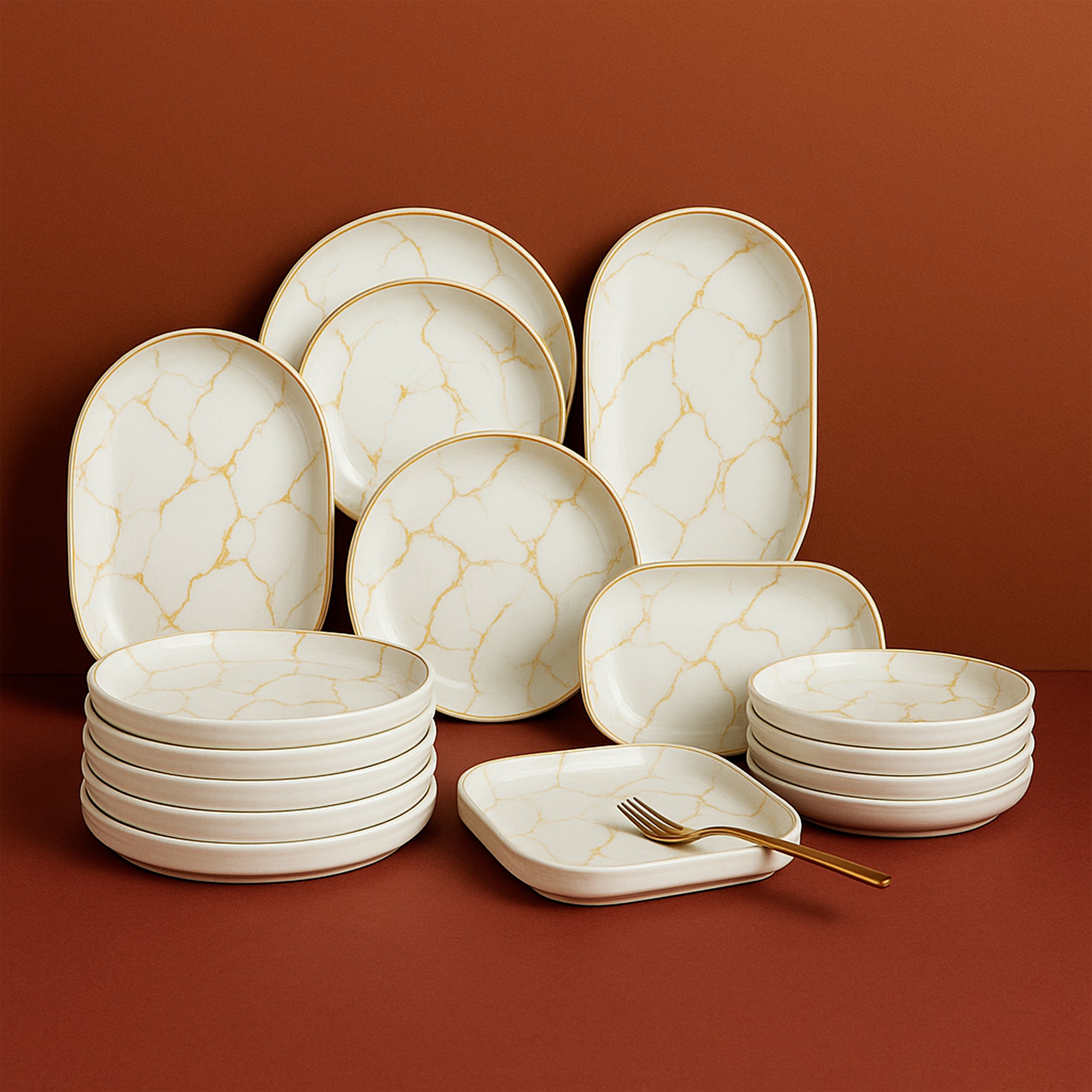 Marble Accent Dinnerware With Square Plates - 18 Pieces