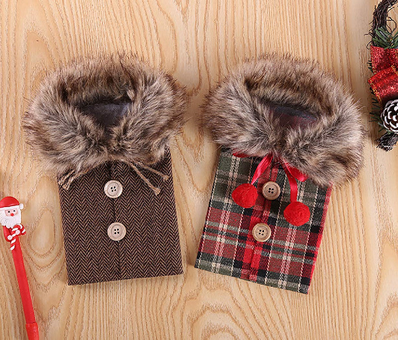 Christmas Fur Wine Bottle Cover - Set Of 2 Party Prop Coral Tree