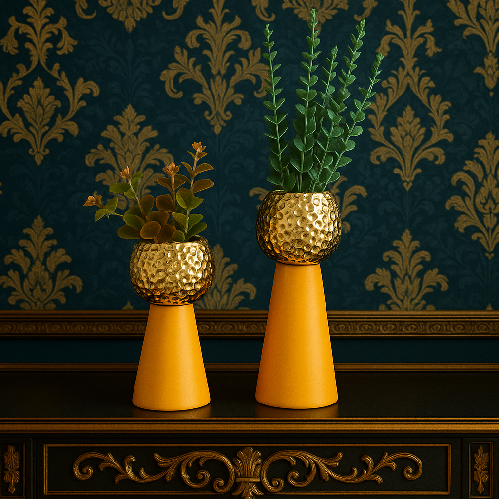 Tangerine Yellow & Gold Nordic Ceramic Flower Vase