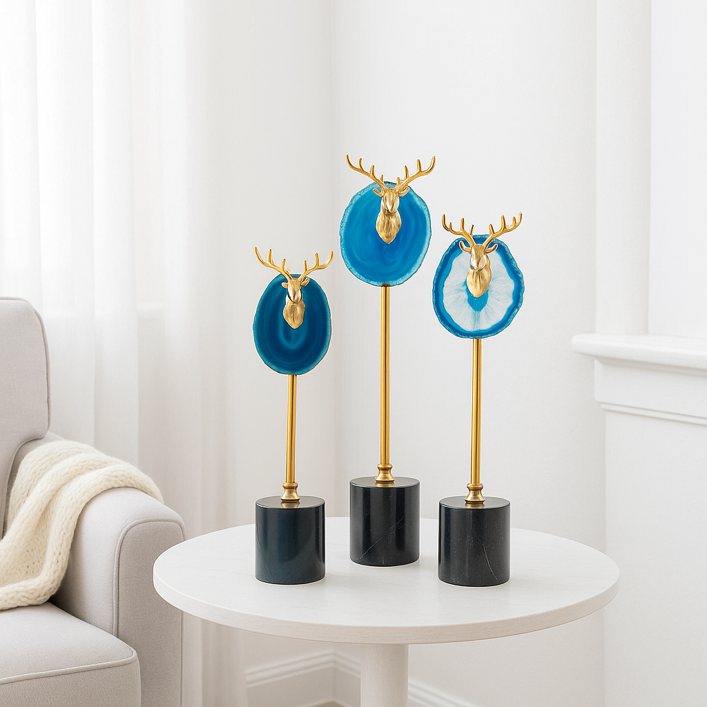 Gold Emerging Reindeer Statue Trio Set