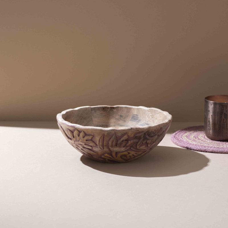 Ornate Wooden Bowl With Handcrafted Detailing