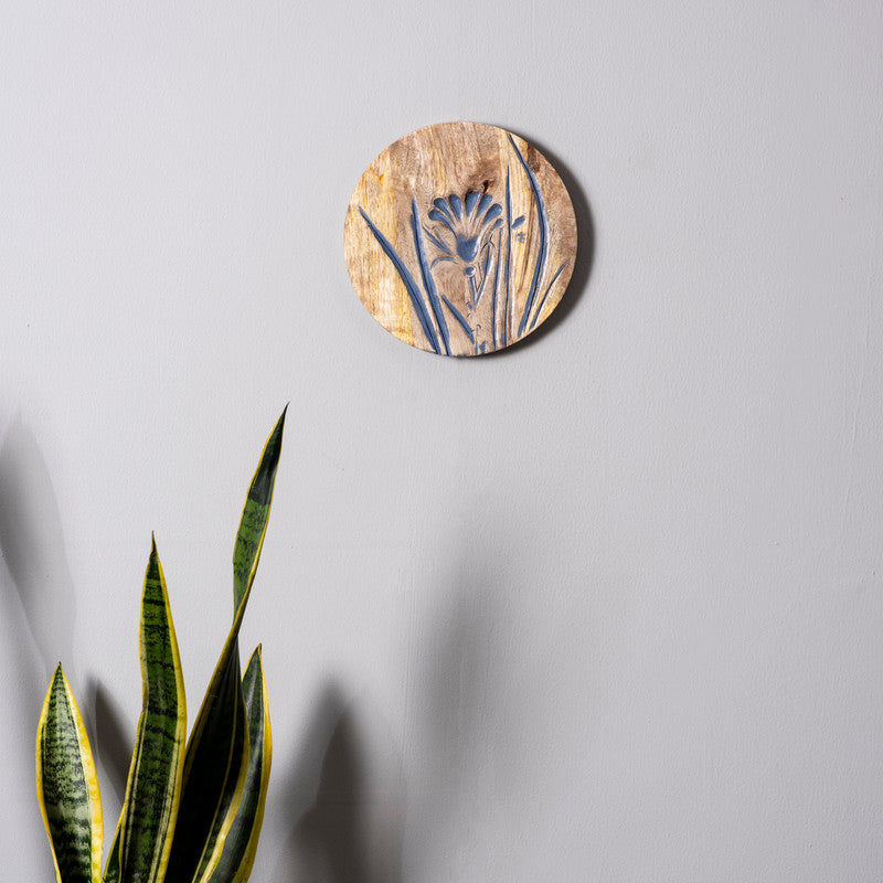 Blue Flora – Handcrafted Round Wall Plate