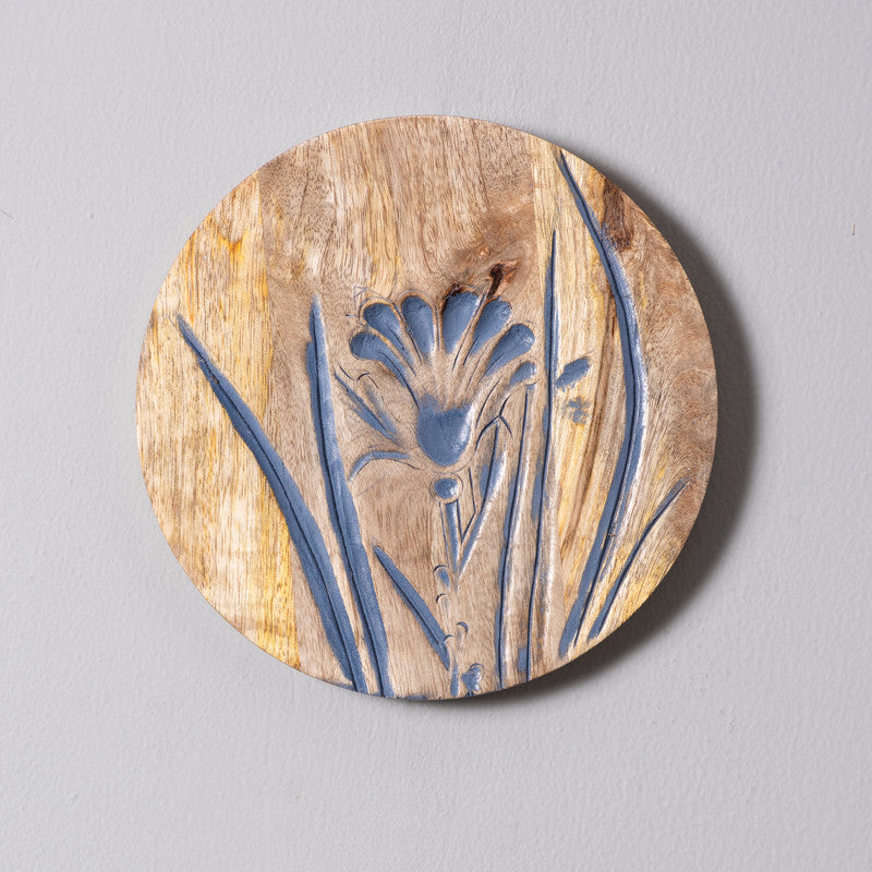 Blue Flora – Handcrafted Round Wall Plate