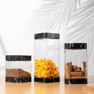 Prima Black Marble Glass Jar Set Of 3 Food Storage Containers The June Shop