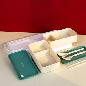 Pop Of Vibrancy 2-Compartment Lunch Box With Cutlery Lunch Boxes June Trading