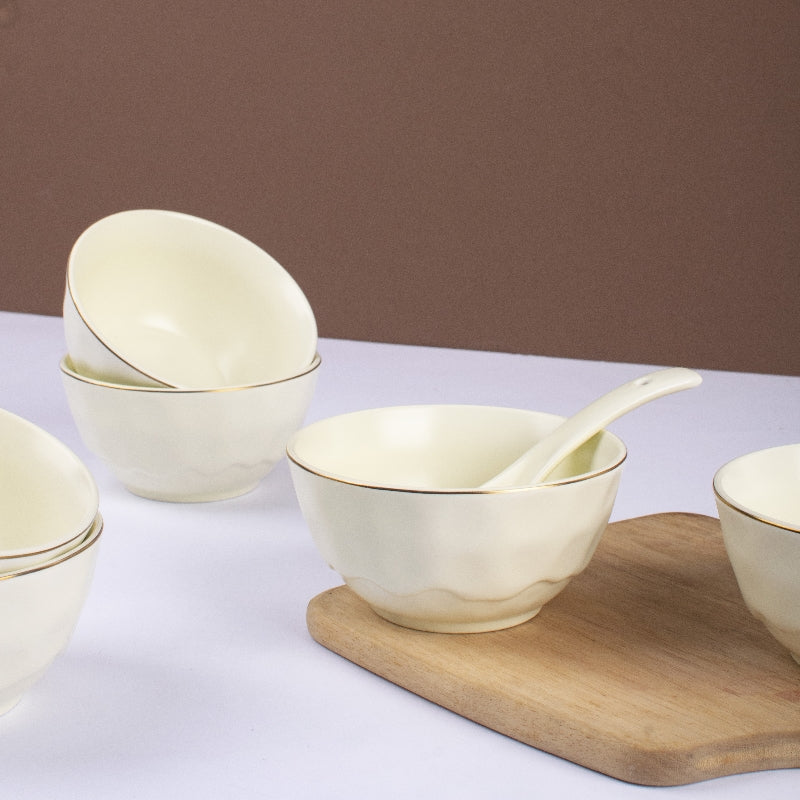 Merak Gold Rim Soup Bowl | Soft White Bowls The June Shop