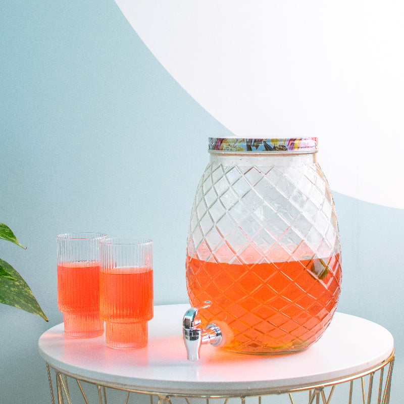 Floral Diamond-Cut Glass Drink Dispenser Drink Dispenser June Trading