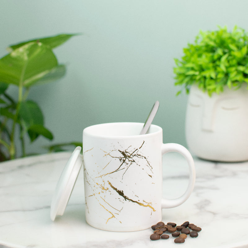 Gold Marble Print Ceramic Mug With Lid – The June Shop