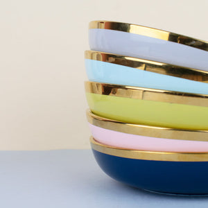 Gold Rim Colour Pop Serving Plate (7 Inches) Pasta Bowl June Trading