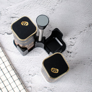 Ornate On Black Salt & Pepper Shaker Set & Stand Seasoning Containers The June Shop