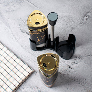 Black Elegante Salt & Pepper Shaker Set & Stand Seasoning Containers The June Shop
