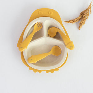 Kids Wheat Straw Lunch Plate & Cutlery Set Kids Tableware June Trading Joyous Yellow