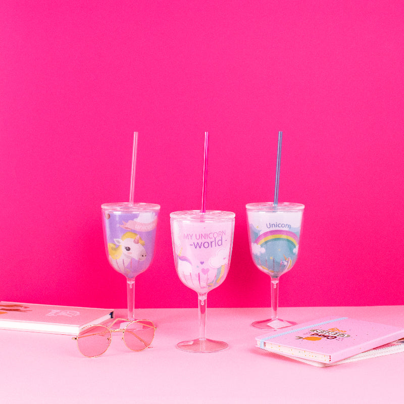 Unicorn Wine Glass with Straw Sippers June Trading