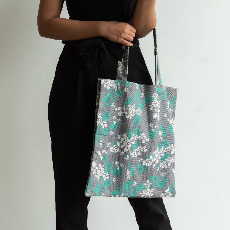 White Blossoms Grey Tote Bag Tote Bag ERL
