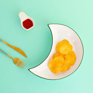 Classy Crescent Ceramic Serving Dish Serving Plates June Trading White (Green Rim)