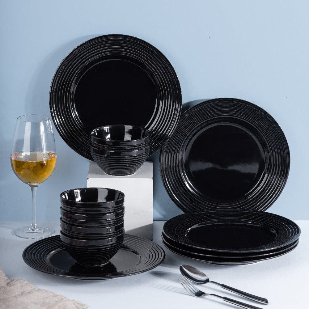 Bold Black Swirl 12 Pieces Dinnerware