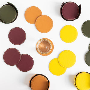 Set of 6 Leather Coasters With Holder Coasters June Trading