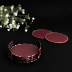Set of 6 Leather Coasters With Holder Coasters June Trading