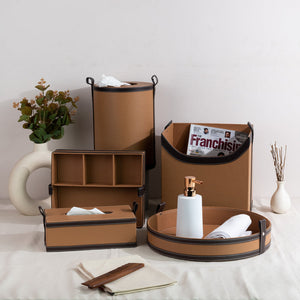 Caramel Brown Vegan Leather Storage Home Organizers Desk Organisers June Trading