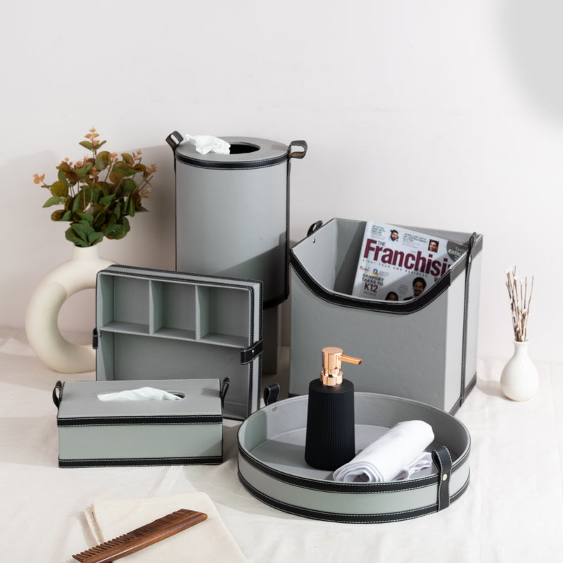 Stone Grey Vegan Leather Storage Home Organizers Desk Organisers June Trading Complete Set of 5