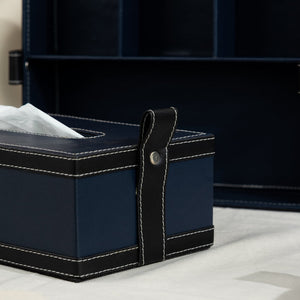 Midnight Blue Vegan Leather Storage Home Organizers Desk Organisers June Trading