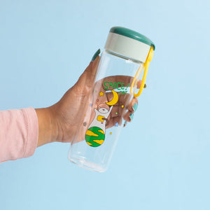 Playful Space Cat Transparent Glass Water Bottle Bottles June Trading Basil Green