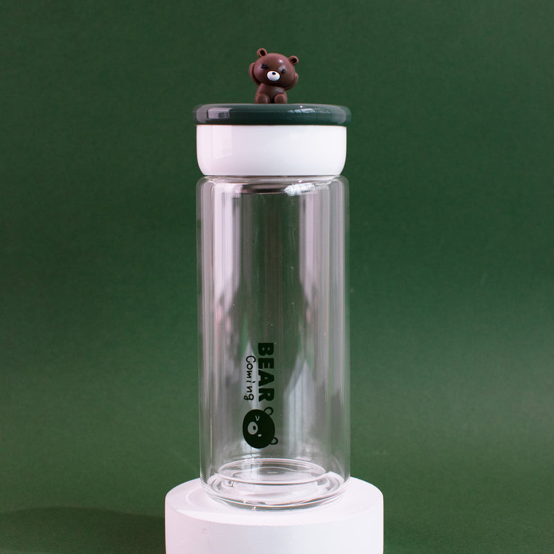 Teddy Ensembled On Top Transparent Glass Water Bottle Bottles June Trading Moss Green