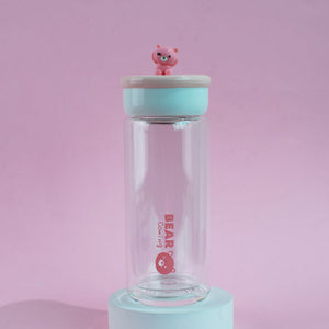 Teddy Ensembled On Top Transparent Glass Water Bottle Bottles June Trading Taffy Pink