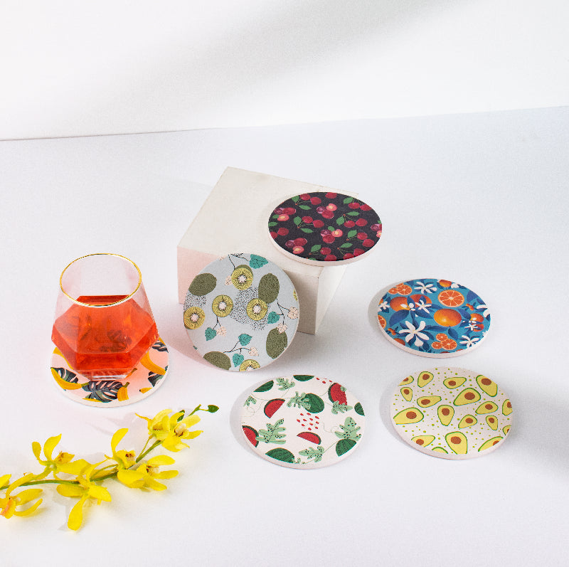 Fresh Fruits (Set Of 6) - Ceramic Coasters Coasters June Trading