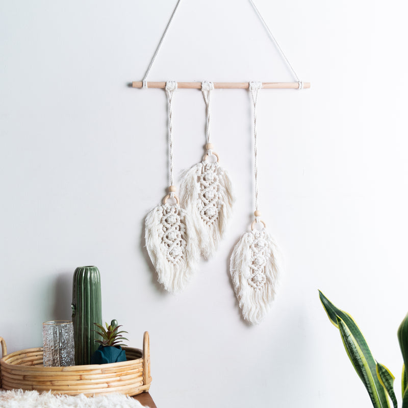 Feather Macrame Handmade Wall Hanging With Lights Macrame June Trading