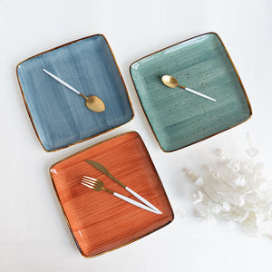 Square Gold Rimmed Blue Dinner Plate Dinner Plates June Trading