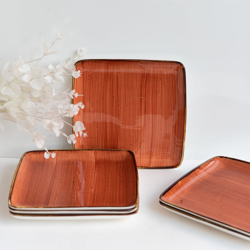 Square Gold Rimmed Rust Orange Dinner Plate Dinner Plates June Trading Single Plate