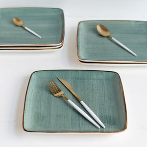 Square Gold Rimmed Green Dinner Plate Dinner Plates June Trading Single Plate