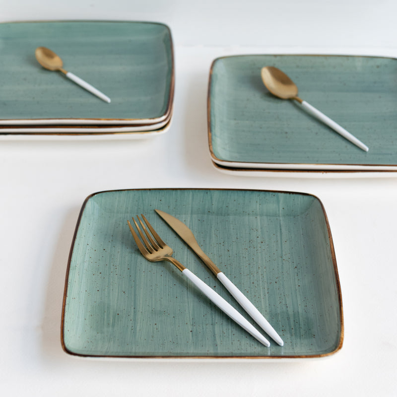 Square Gold Rimmed Green Dinner Plate Dinner Plates June Trading Single Plate